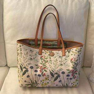 Tory Burch watercolor botanical print Kerrington shopper tote
